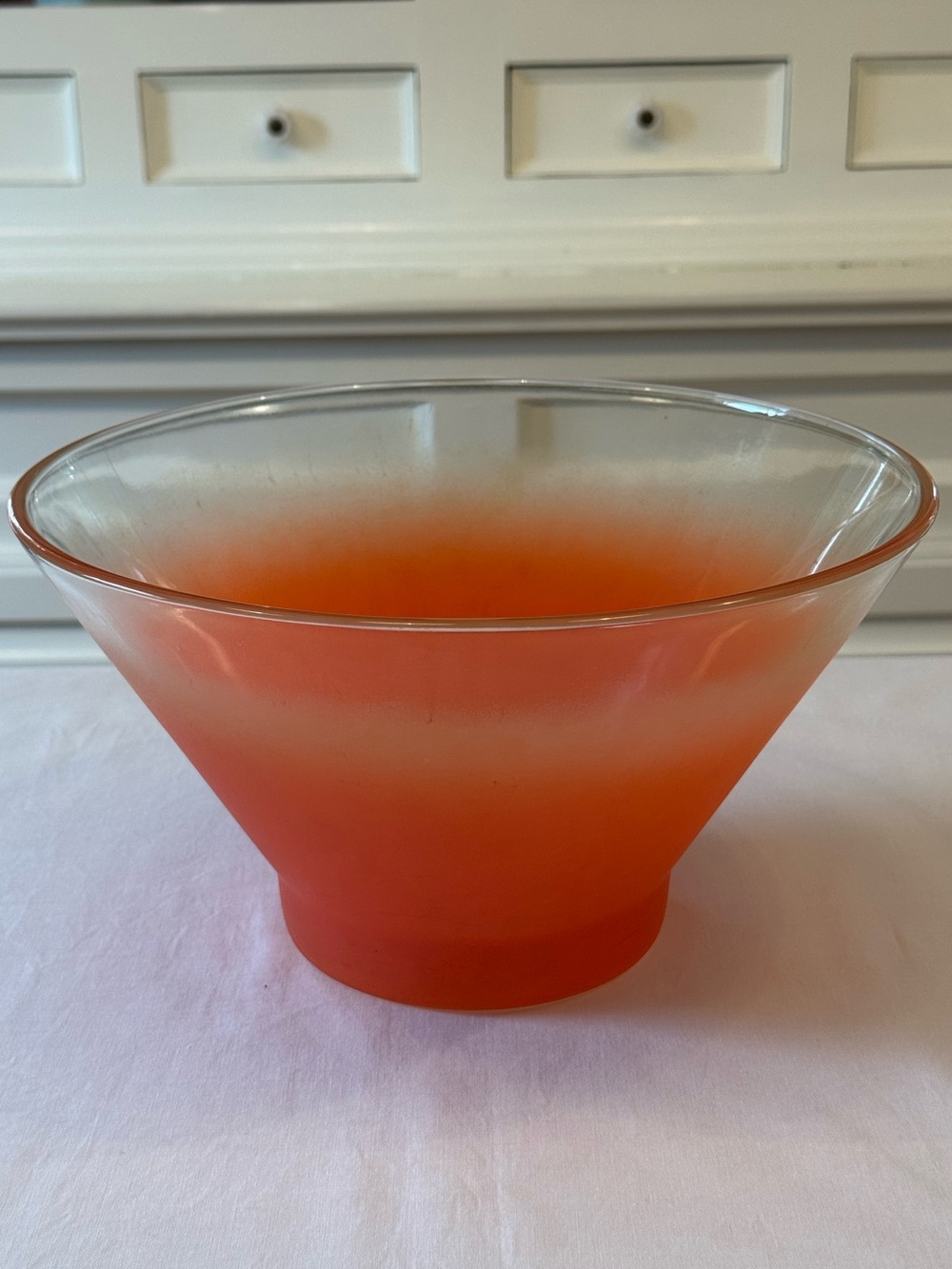 🍊 Vintage Blendo Orange Frosted Ombre Glass Bowl MCM West Virginia Glass Co HTF